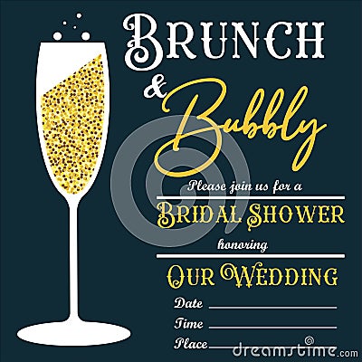 Brunch and bubbly invitation, bridal shower icon, vector Cartoon Illustration